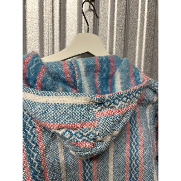 Baja Joe Mexican Hoodie Poncho Hippie Pullover Knit Pink Blue Sz Small Boho Chic - Picture 6 of 10